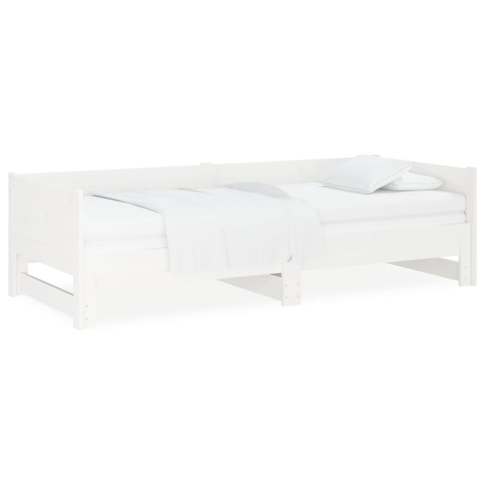 Vidaxl Rozkladacia denná posteľ biela borovicový masív 2x(90x190) cm