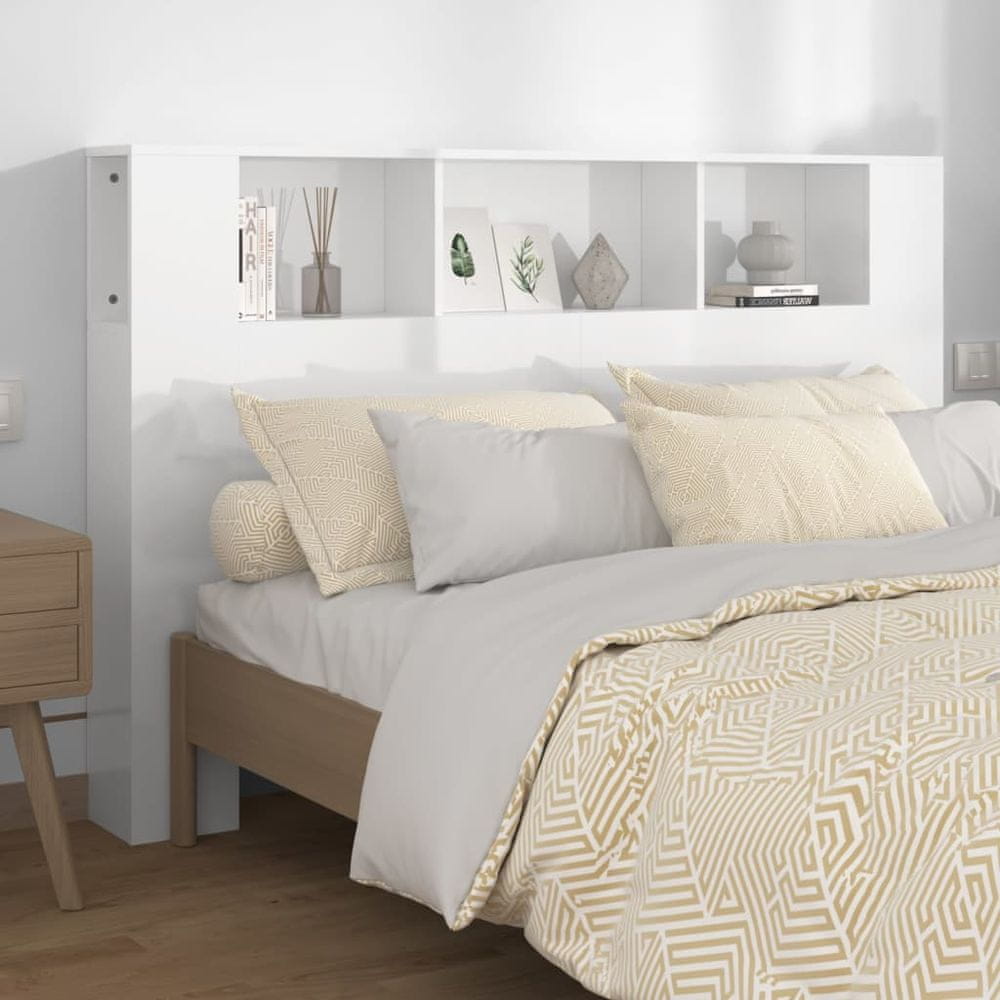 Vidaxl Čelo postele s policami, lesklá biela, 160x18,5x104,5 cm