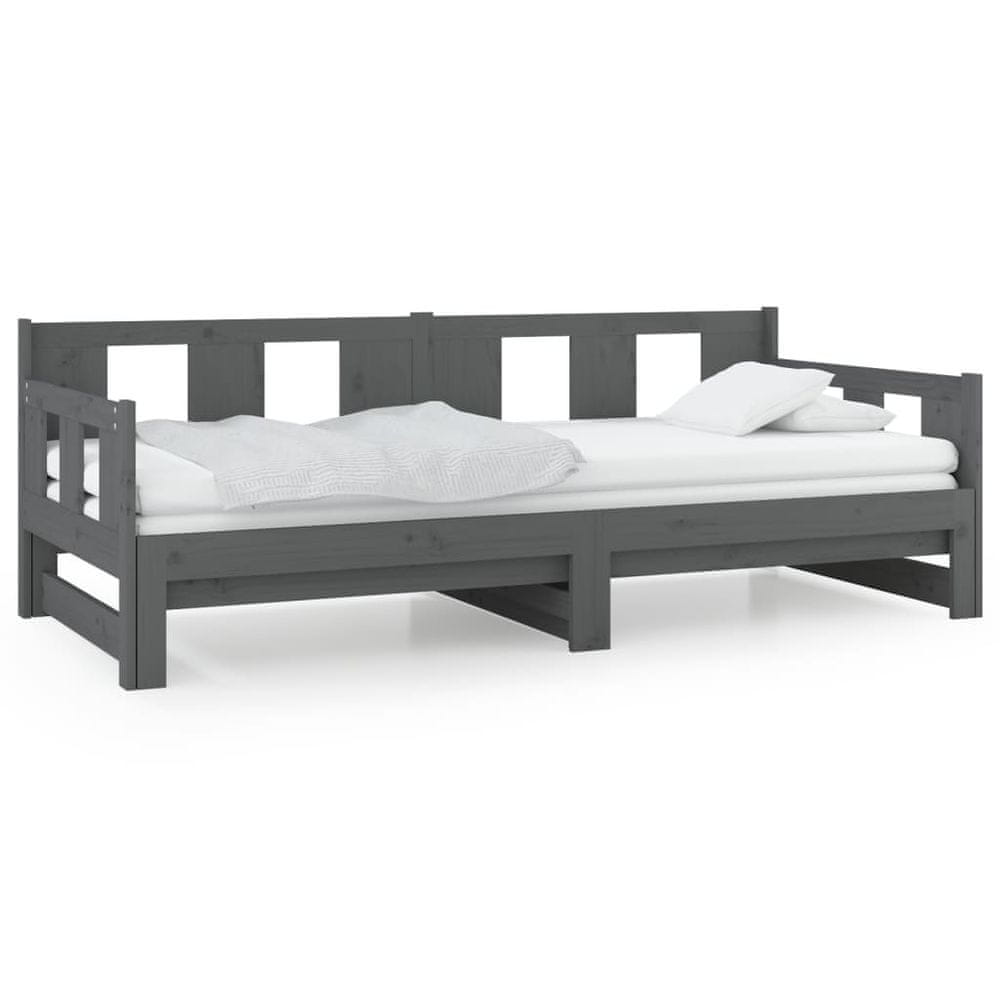 Vidaxl Rozkladacia denná posteľ sivá borovicový masív 2x(90x190) cm