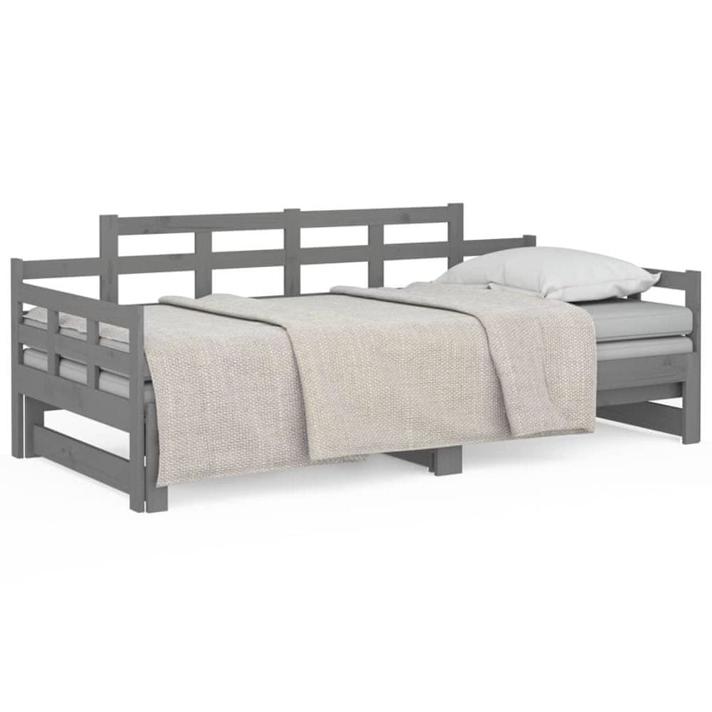 Vidaxl Rozkladacia denná posteľ sivá borovicový masív 2x(90x190) cm