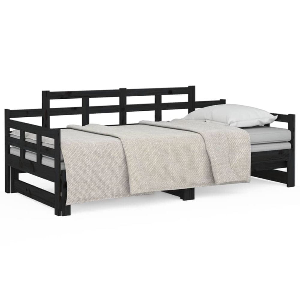 Vidaxl Rozkladacia denná posteľ čierna borovicový masív 2x(90x190) cm