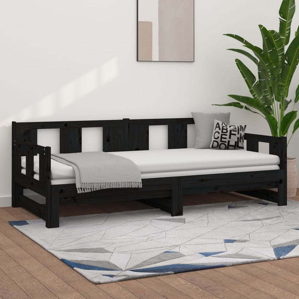 Vidaxl Výsuvná posteľ, čierna, masívne borovicové drevo, 2x(90x200) cm