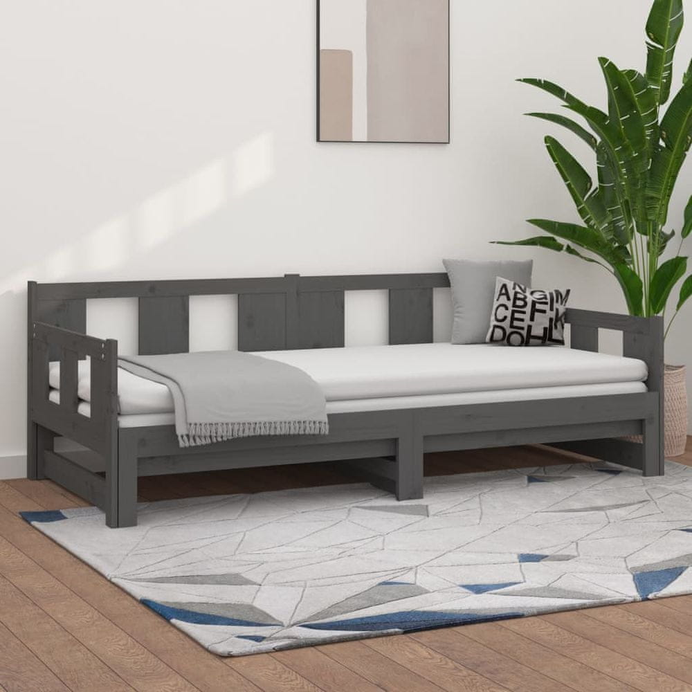 Petromila vidaXL Rozkladacia denná posteľ sivá borovicový masív 2x(90x190) cm