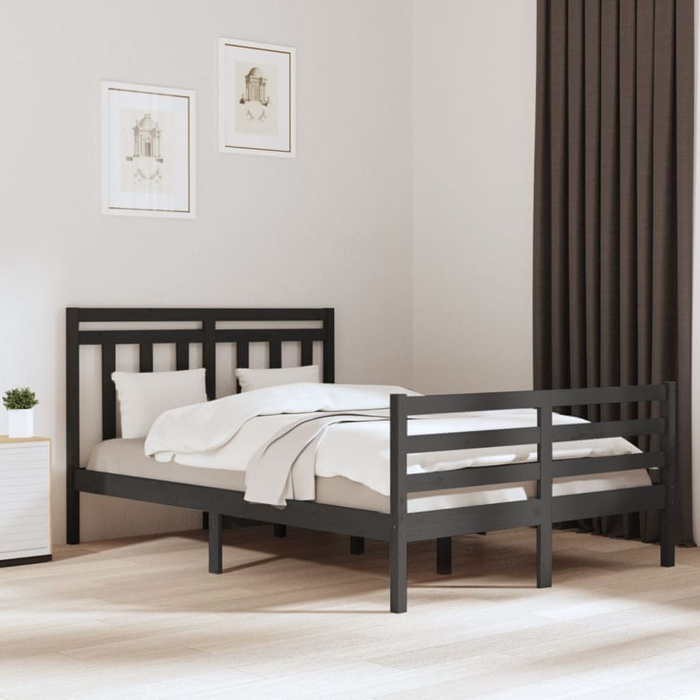 Vidaxl Rám postele, sivý, masívne drevo, 140x200 cm