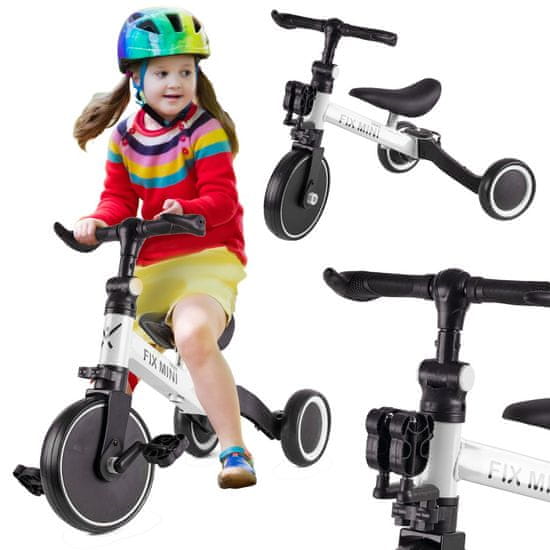 WOWO Biela Trojkolka Trike Fix Mini 3v1 - Bicykel s Pedálmi pre Deti