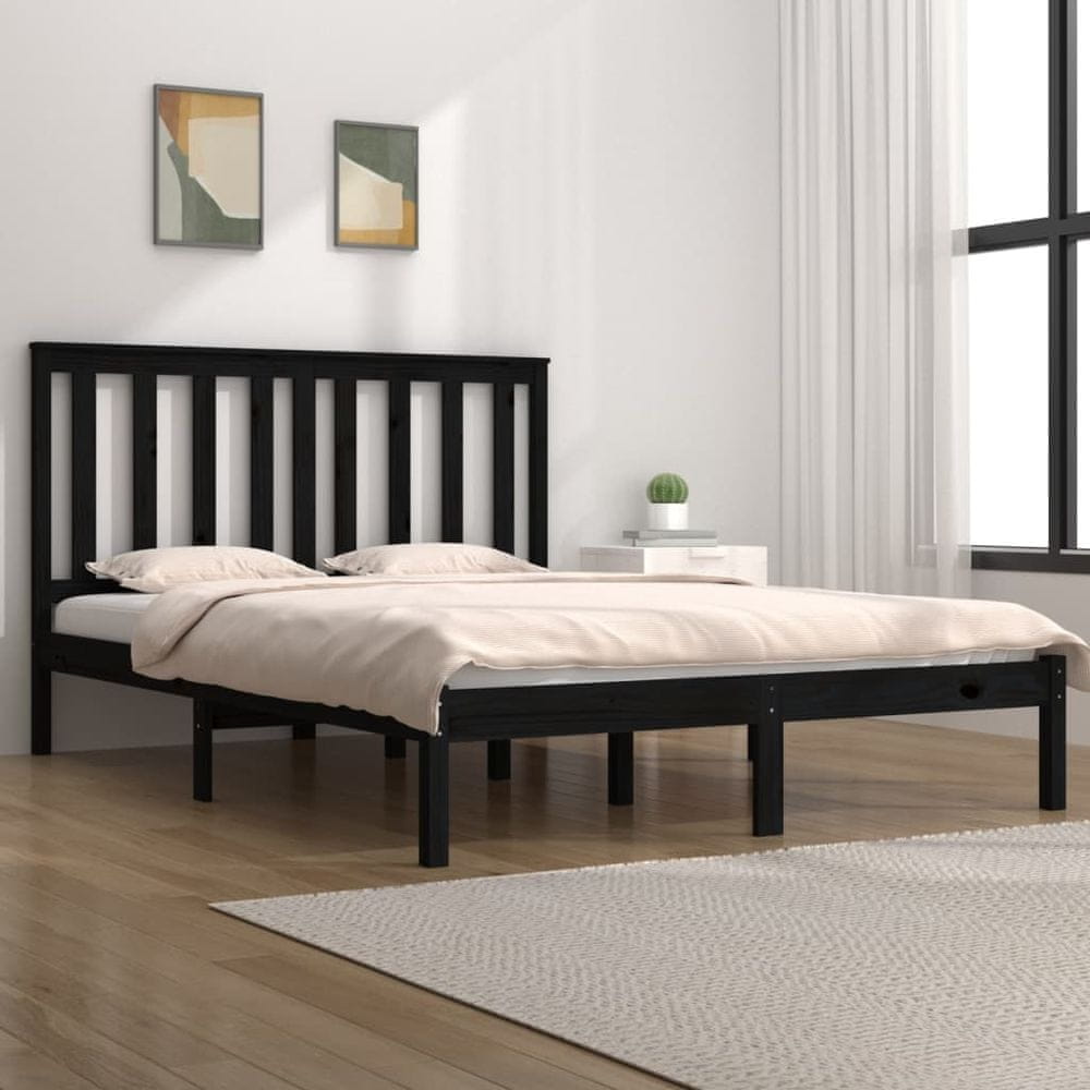 Vidaxl Rám postele, čierny, masívne borovicové drevo, 140x200 cm