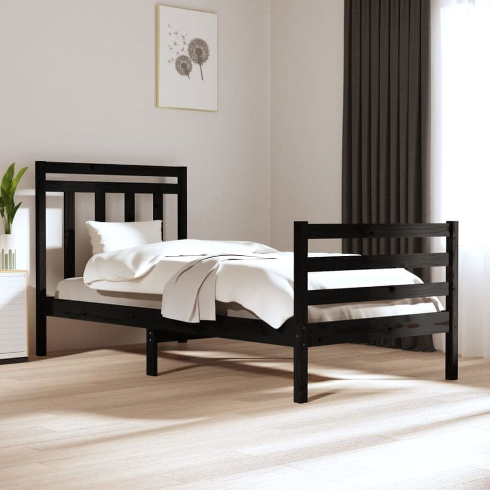 Vidaxl Rám postele, čierny, masívne drevo, 90x200 cm