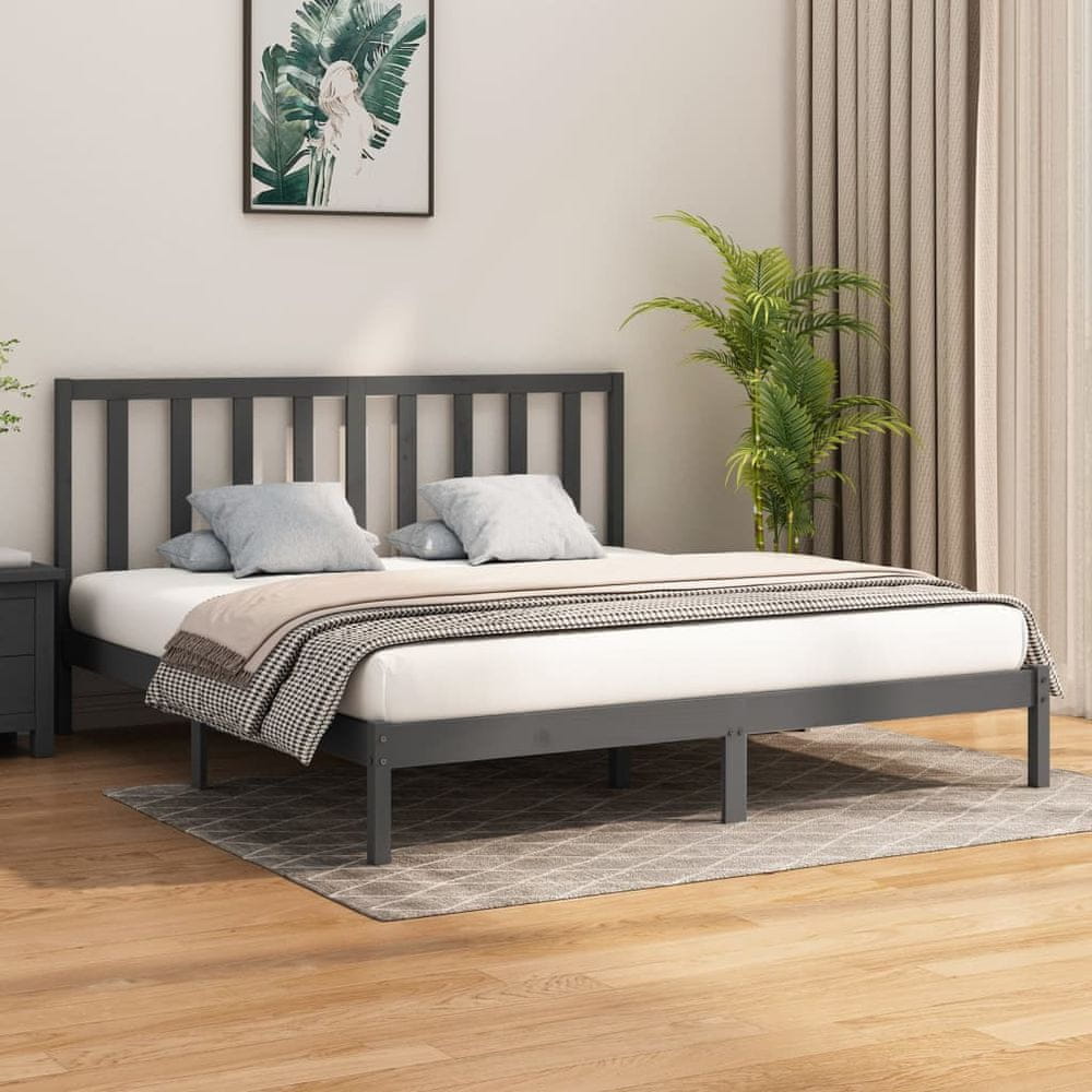 Vidaxl Rám postele, sivý, masívne drevo, 200 x 200 cm