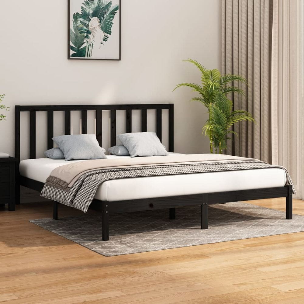 Vidaxl Rám postele, čierny, masívne drevo, 180x200 cm, Super King