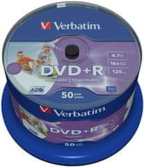VERBATIM DVD+R Printable (Inkjet) 16x 4,7GB spindl 50ks