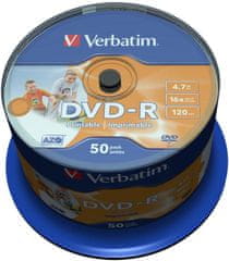 VERBATIM DVD-R Printable (Inkjet) 16x 4,7GB spindl 50ks