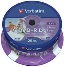 VERBATIM DVD+R Printable DL 8x 8,5GB spindle 25ks