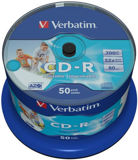 VERBATIM CDR 52x 80 minut spindl inkjet printable Non ID Branded 50ks