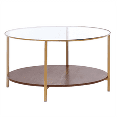 Beliani Konferenčný stolík so sklenenou doskou zlatá/tmavé drevo LIBBY
