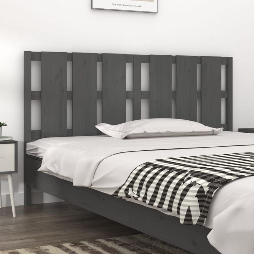 Vidaxl Čelo postele, sivé, 185,5x4x100 cm, masívne borovicové drevo