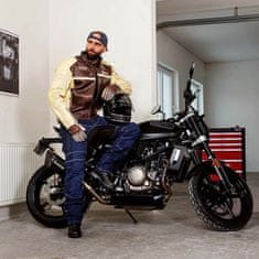 W-TEC Pánska kožená moto bunda Retro Farba čierno-hnedo-béžová, Veľkosť 3XL