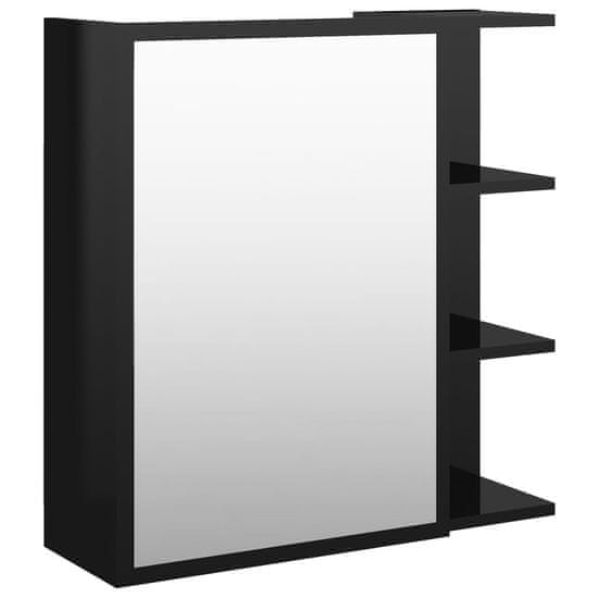 Vidaxl Skrinka so zrkadlom, lesklá čierna 62,5x20,5x64cm, drevotrieska