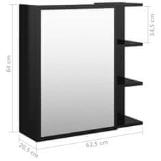 Vidaxl Skrinka so zrkadlom, lesklá čierna 62,5x20,5x64cm, drevotrieska