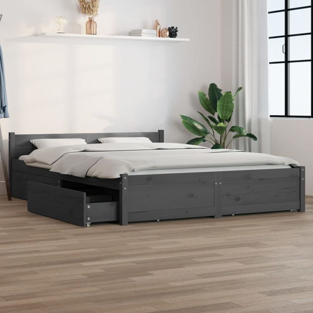 Vidaxl Rám postele so zásuvkami, sivý, 140x190 cm