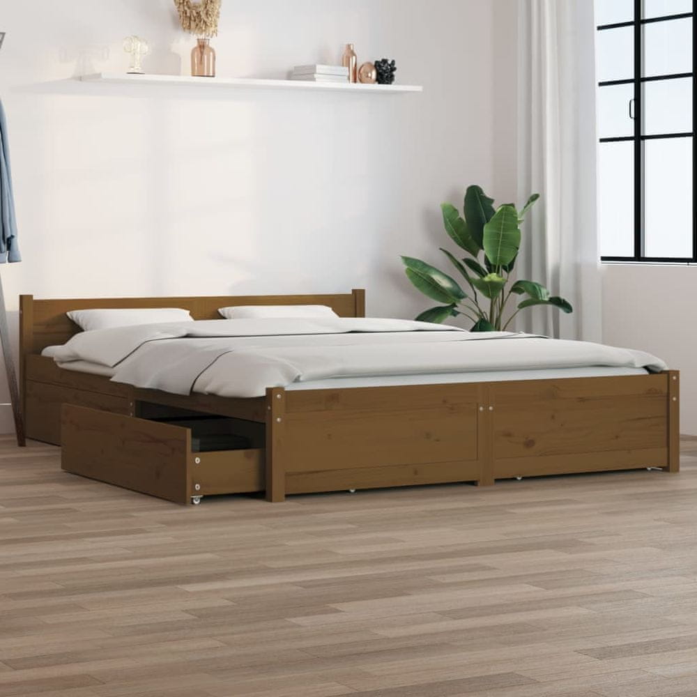Vidaxl Rám postele so zásuvkami, medovo hnedý, 140x200 cm
