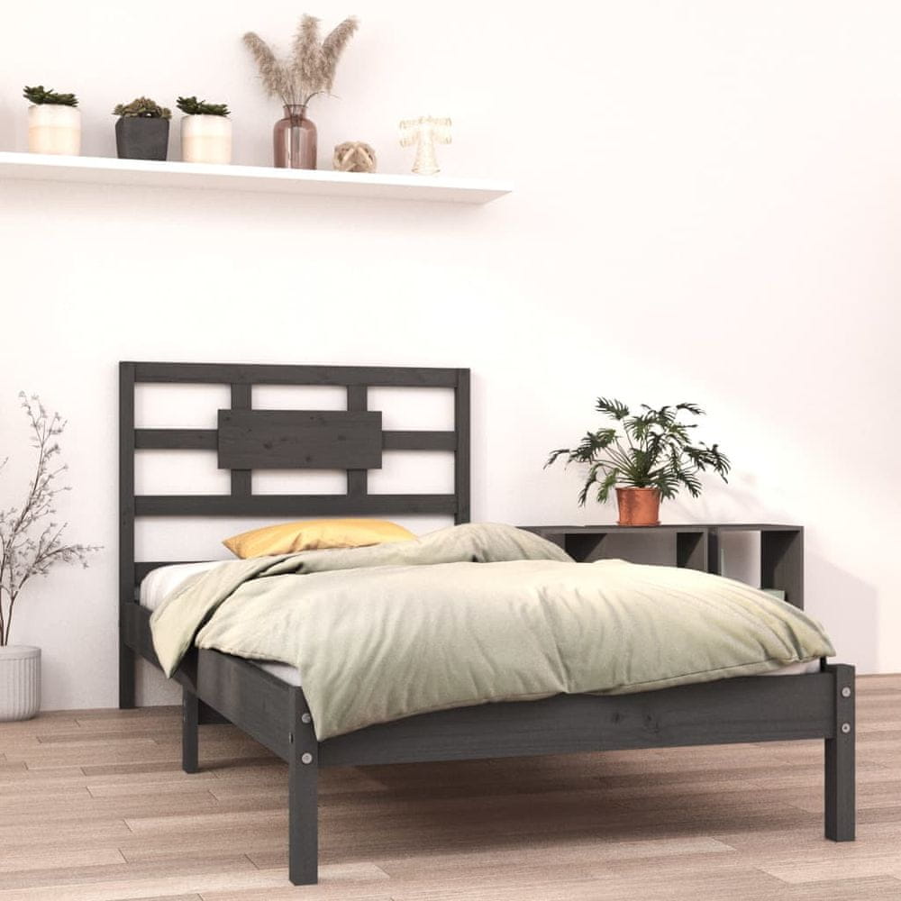 Vidaxl Rám postele, sivý, masívne drevo, 90x200 cm