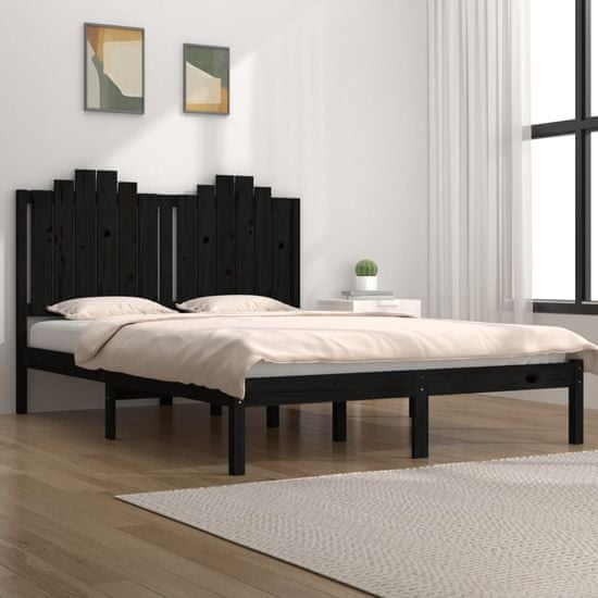 Vidaxl Rám postele, čierny, masívne borovicové drevo, 140x190 cm