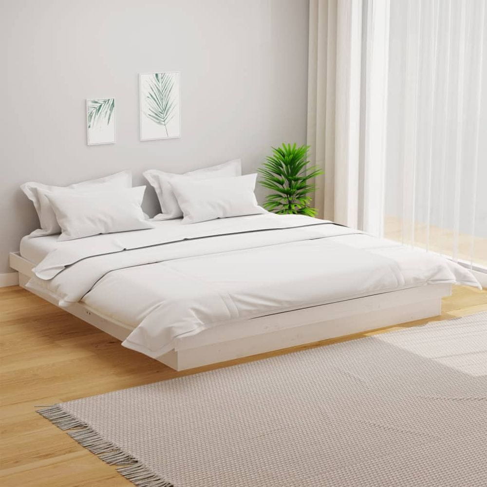 Vidaxl Rám postele, biely, masívne drevo, 200 x 200 cm