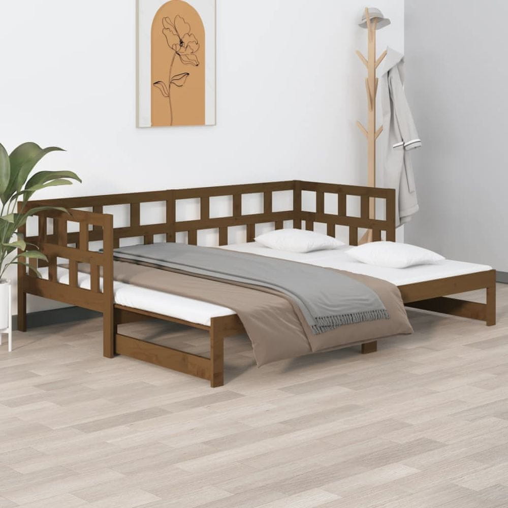 Vidaxl Výsuvná posteľ, medovo hnedá, borovicové drevo, 2x(90x190) cm