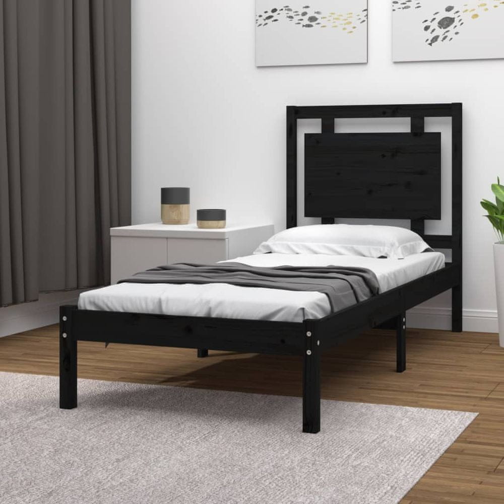 Vidaxl Rám postele, čierny, masívne drevo, 100 x 200 cm