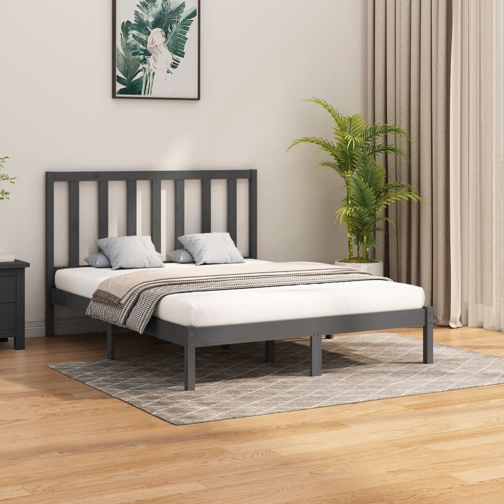 Vidaxl Rám postele, sivý, masívne drevo, 160 x 200 cm