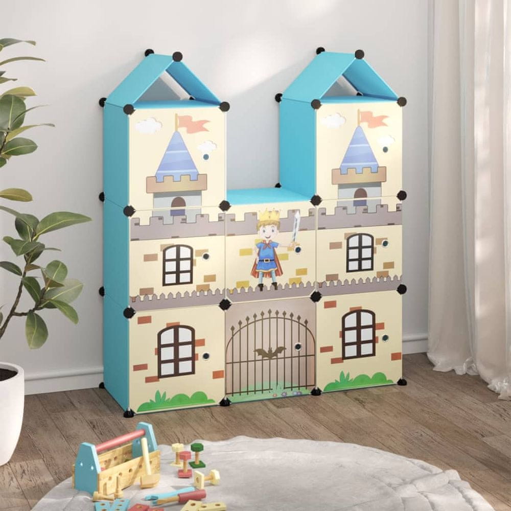 Vidaxl Úložná skrinka v tvare kociek pre deti s 8 kockami modrá PP