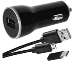 EMOS USB adaptér do auta 2.1A + MICRO USB kábel + USB-C redukce