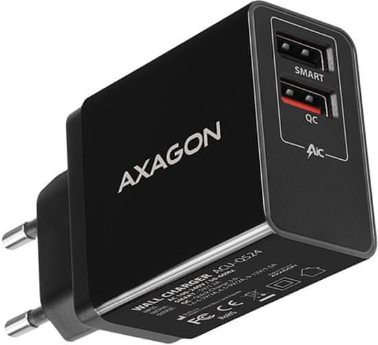 AXAGON šíťová nabíječka , QUICK a SMART, 2xUSB PD3.0, 24W, čierna