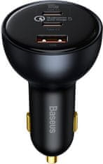 BASEUS nabíječka do auta, 1x USB-A, 2x USB-C, Quick Charge 5, 160W, šedá + Xiaomi kábel USB-C