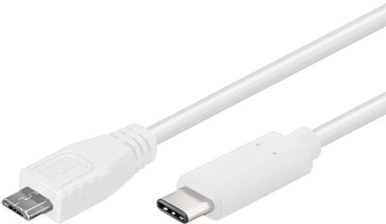 PremiumCord kábel USB 3.1 konektor C/male - USB 2.0 Micro-B/male, bílý, 1m