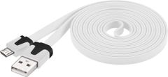 PremiumCord kábel micro USB 2.0, A-B 2m, plochý PVC kábel, biela