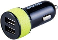 Avacom nabíječka do auta sa dvěma USB výstupy 5V/1A - 3,1A, čierno/zelená