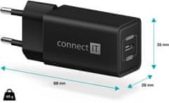 Connect IT nabíjecí adaptér, 1x USB-C, PD, 18W, čierna