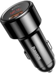 BASEUS nabíječka do auta Magic saries PPS, USB-C PD, USB-A, digitální display, 45W, čierna
