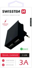 SWISSTEN síťový adaptér SMART IC, CE 2x USB 3 A Power, čierna