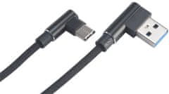 Akasa kábel USB-A 2.0 - USB-C, M/M, zahnuté konektory 90°, 1m, čierna