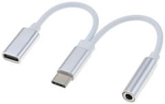 PremiumCord převodnék USB-C - jack 3,5mm, M/F, 10cm, biela + konektor USB-C pro nabíjení
