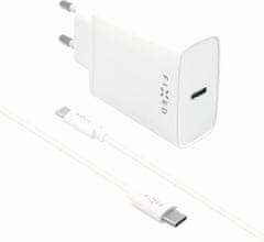 FIXED síťová nabíječka USB-C, PD, 20W, biela + USB-C - USB-C kábel, 1m, biela