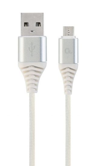 Gembird kábel CABLEXPERT USB-A - MicroUSB, M/M, opletený, PREMIUM QUALITY, 1m, biela/strieborná