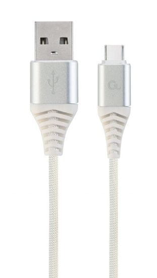 Gembird kábel CABLEXPERT USB-A - USB-C, M/M, PREMIUM QUALITY, opletený, 2m, biela/strieborná