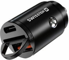 SWISSTEN nabíječka do auta, USB-C PD, USB-A SuperCharge, 30W, čierna