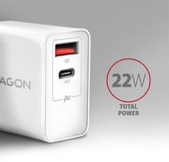 AXAGON síťová nabíječka PD & QUICK, USB-A, USB-C PD, 22W, biela