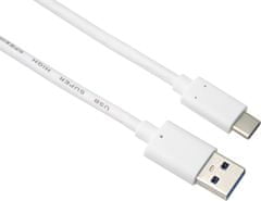 PremiumCord kábel USB-A - USB-C 3.2 gen 2, 3A, 1m, biela