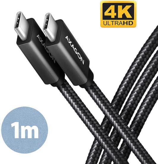 AXAGON kábel USB-C - USB-C SPEED+ USB3.2 Gen 2, PD100W 5A, 4K UHD, opletený, 1m, čierna