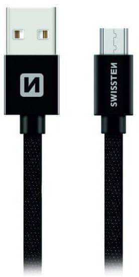 SWISSTEN datový kábel USB-A - micro USB, opletený, 2m, čierna
